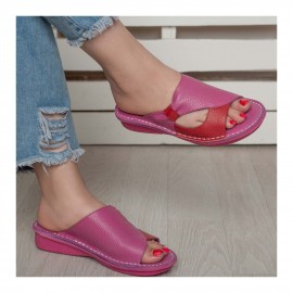صندل طبی چرم طبیعی زنانه مدل مارال کد 216 صورتی-قرمز Maral