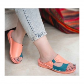 صندل طبی چرم طبیعی زنانه مدل مارال کد 216 هلویی-فیروزه ای Maral