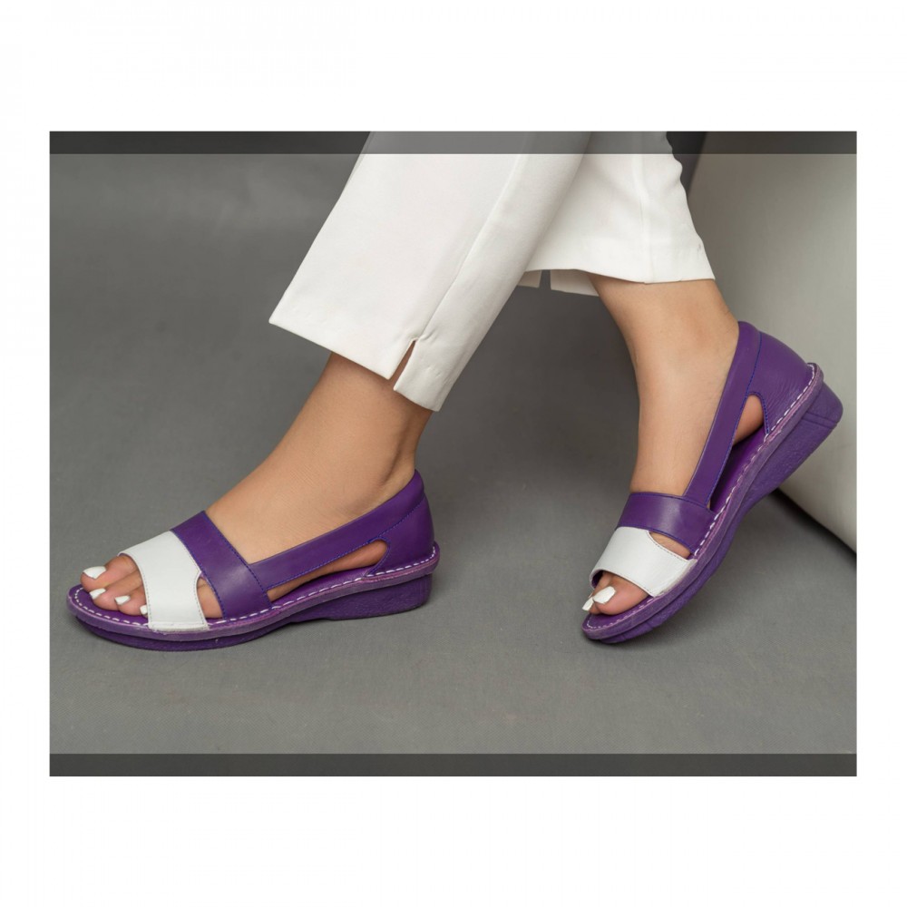 کفش طبی چرم طبیعی زنانه تابستانی مدل رومینا بنفش سفید romina