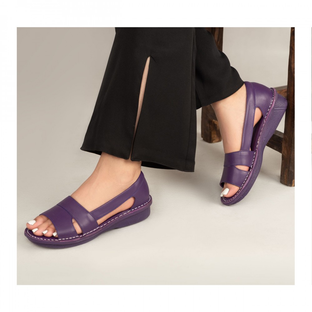 کفش طبی چرم طبیعی زنانه تابستانی مدل رومینا بنفش romina