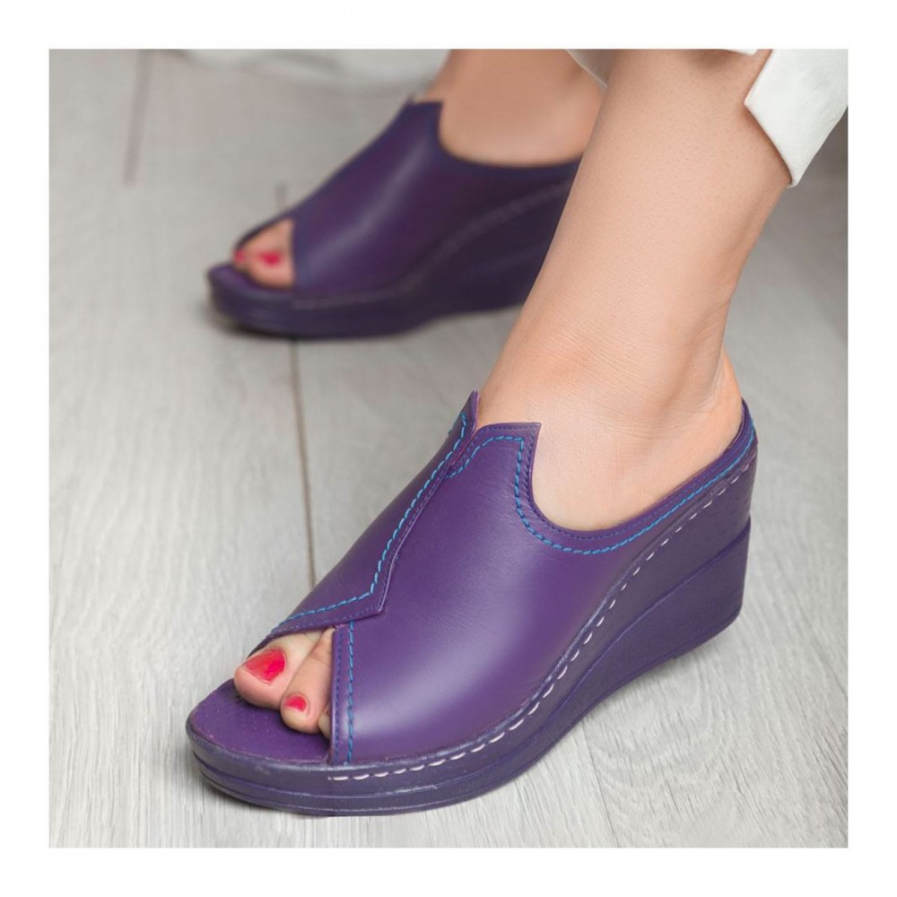 صندل طبی چرم طبیعی زنانه مدل دریا کد 212 بنفش Draya