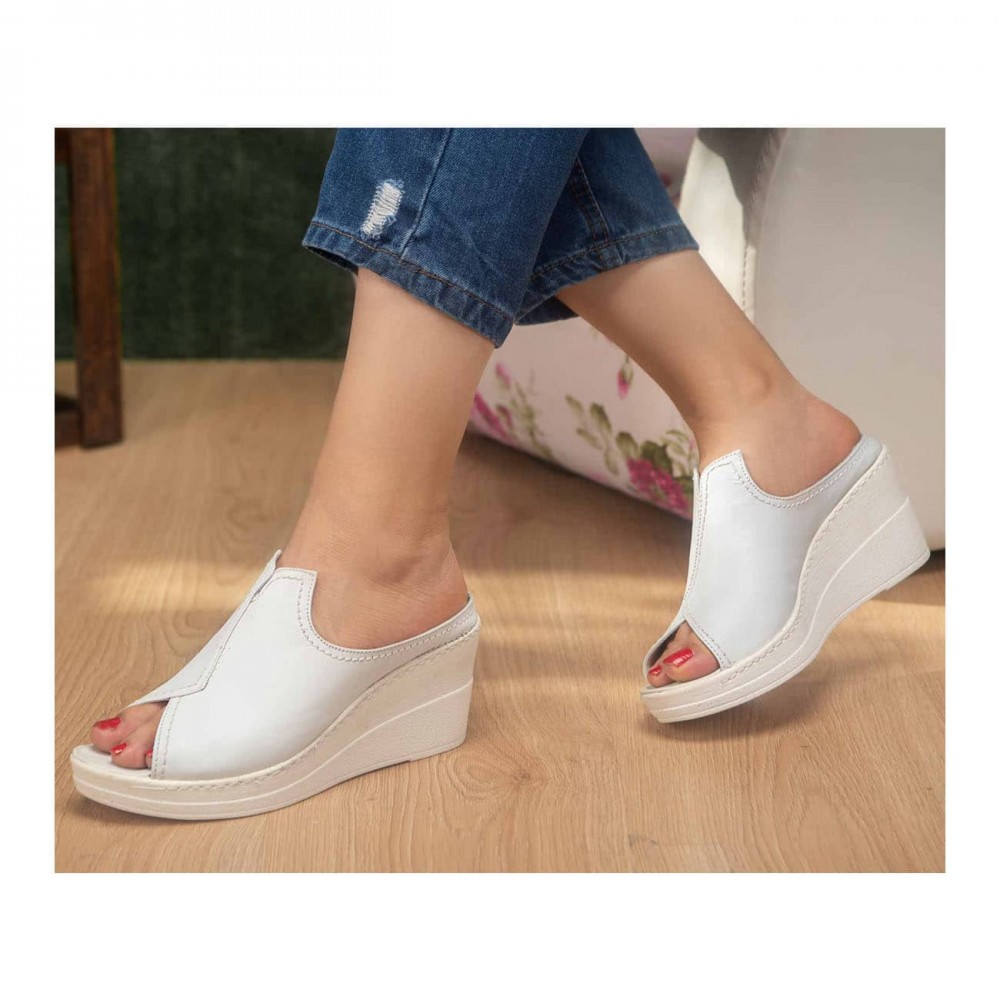 صندل طبی چرم طبیعی زنانه مدل دریا کد 212 سفید Draya