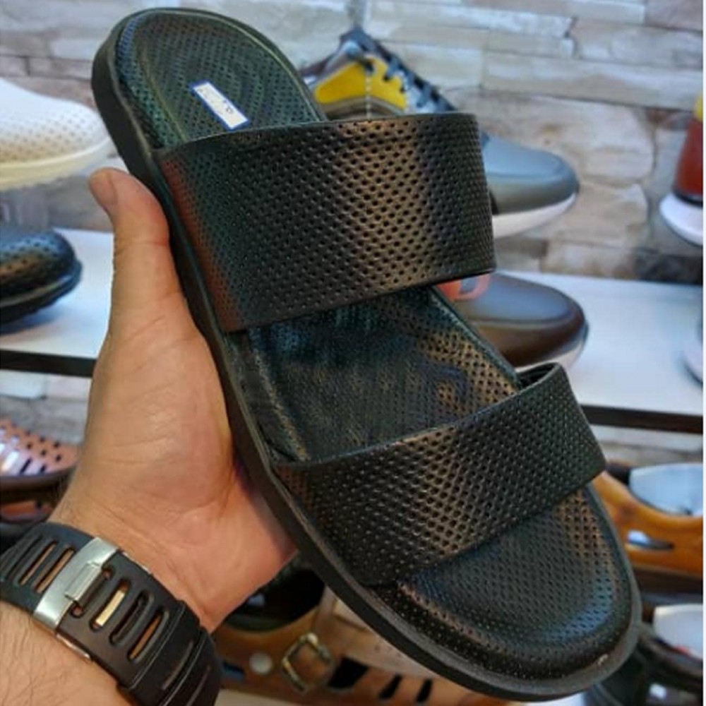 صندل چرم طبیعی مردانه مدل آرتام مشکی