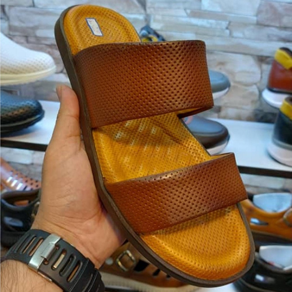 صندل چرم طبیعی مردانه مدل آرتام عسلی