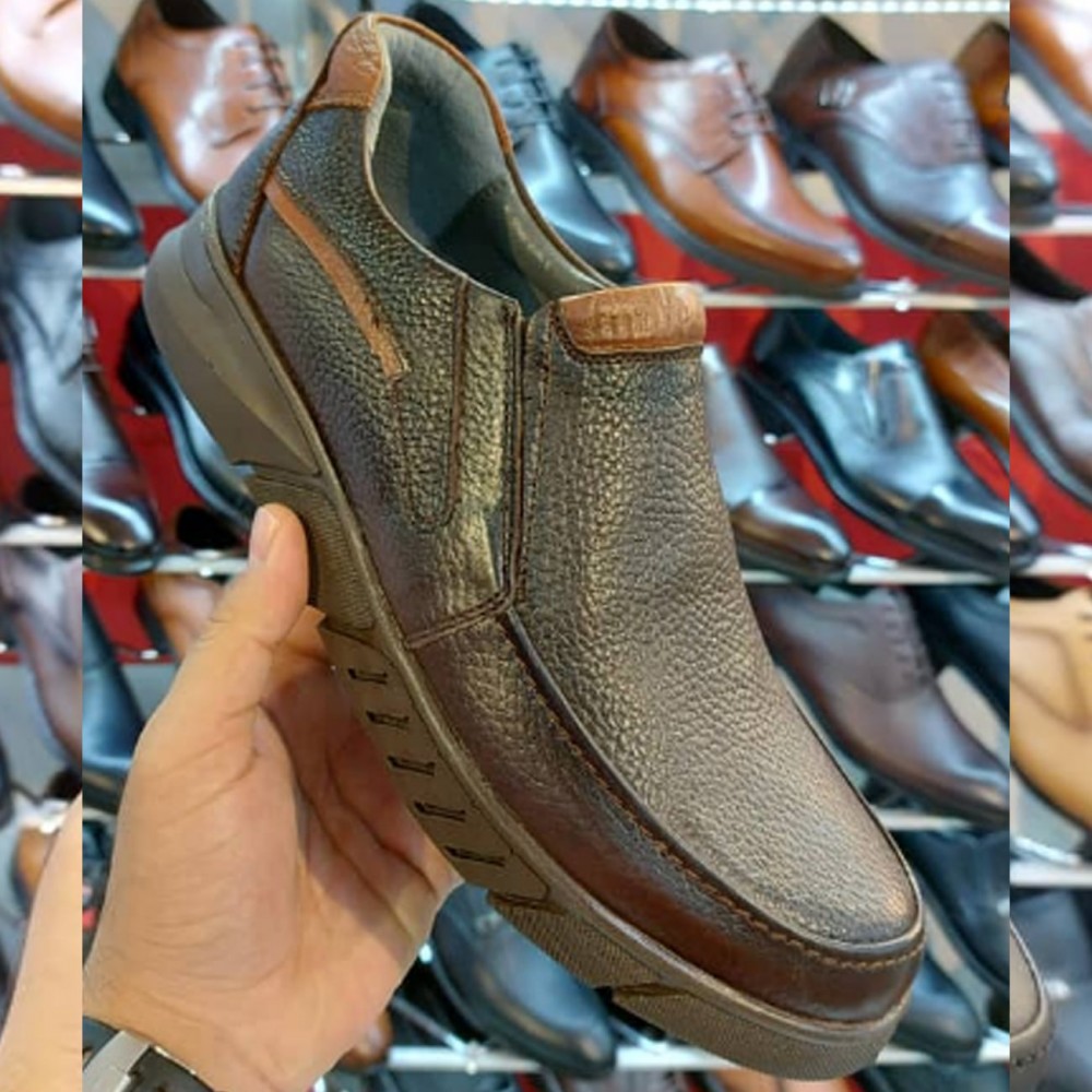 کفش چرم طبیعی مردانه راحتی مدل باربد قهوه‌ای barbod