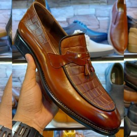 کفش چرم طبیعی مردانه کالج مدل پارسا عسلی parsa
