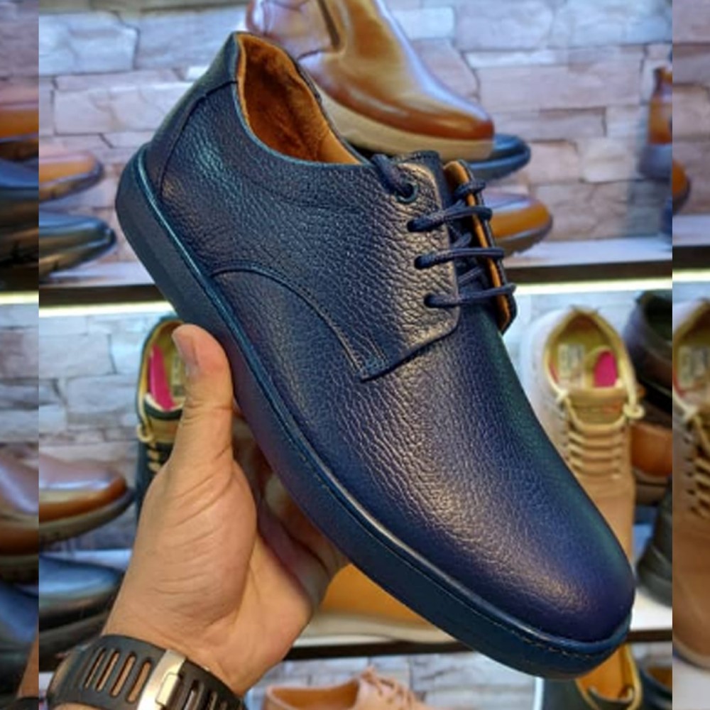 کفش چرم طبیعی مردانه راحتی مدل پرهام سرمه‌ای parham 