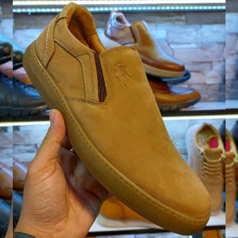 کفش چرم طبیعی مردانه راحتی مدل پدرام عسلی pedram