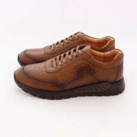کفش چرم طبیعی مردانه اسپرت مدل دارا بنددار عسلی dara