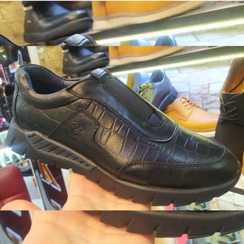 کفش چرم طبیعی مردانه اسپرت مدل دارا کشی مشکی dara