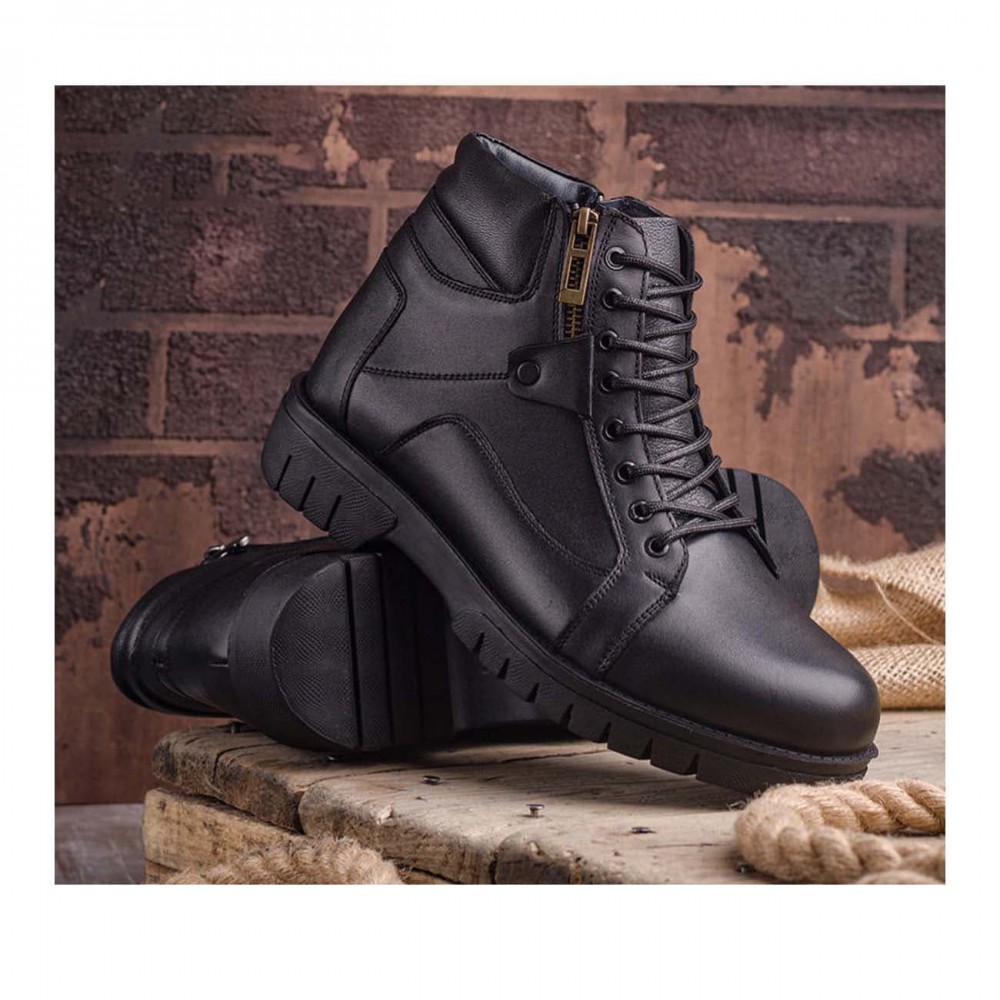 نیم بوت چرم طبیعی مردانه مدل فرزاد مشکی farzad