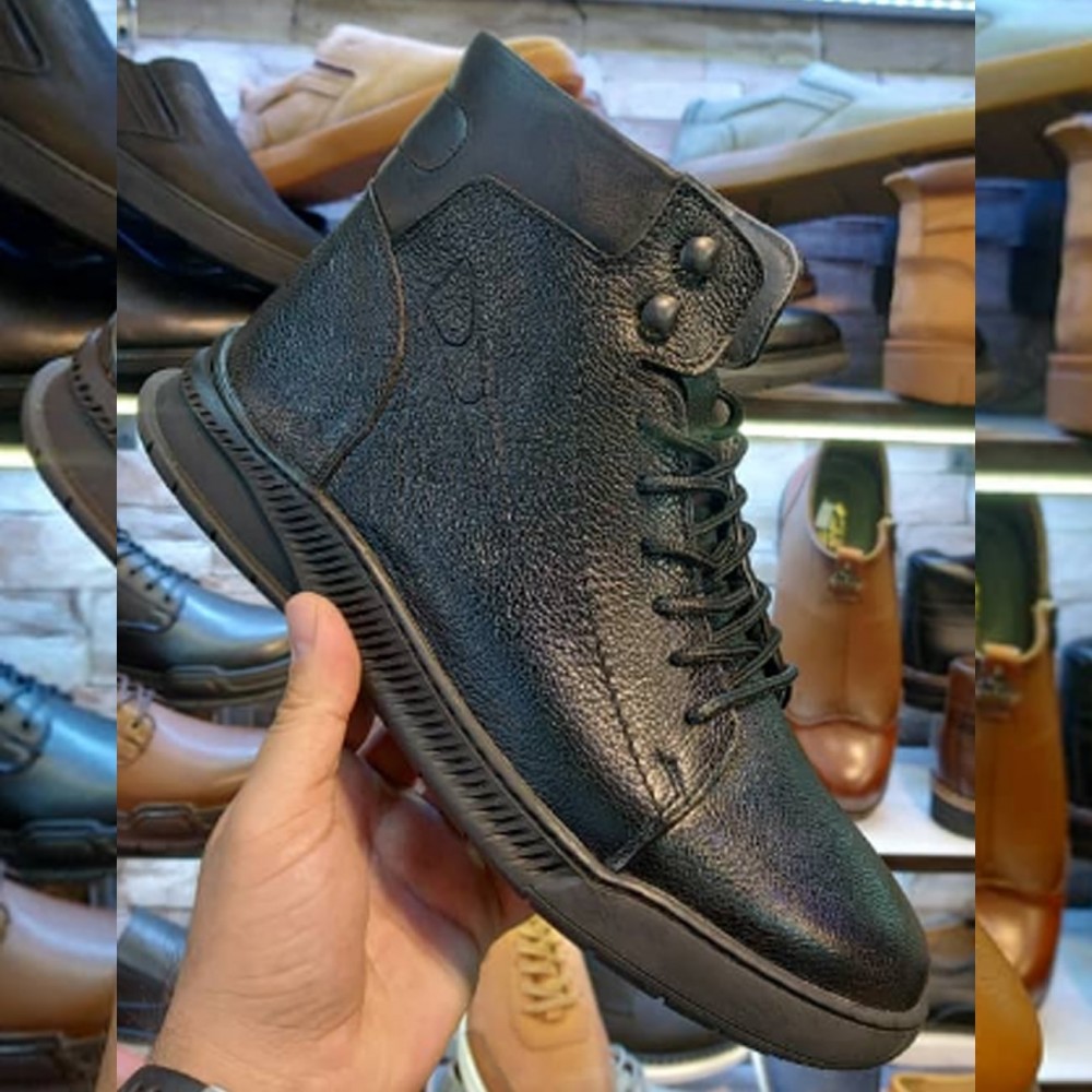 نیم بوت چرم طبیعی مردانه مدل آی بک مشکی ibak