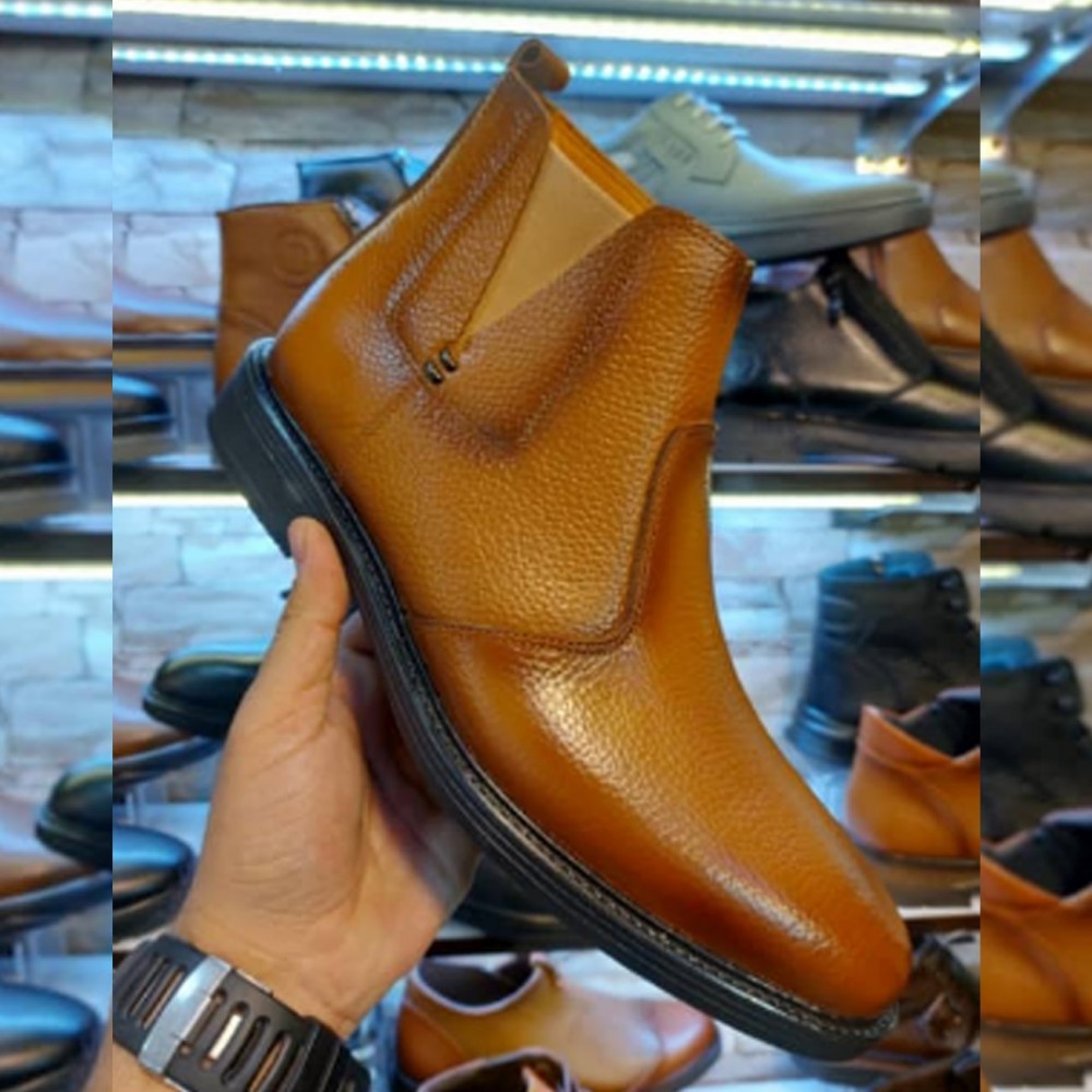 نیم بوت چرم طبیعی مردانه مدل باراد عسلی barad