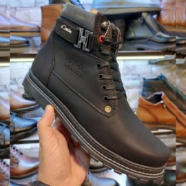 نیم بوت چرم طبیعی مردانه مدل کت مشکی cat