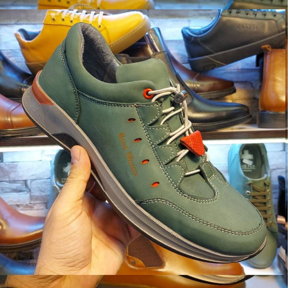 کفش چرم طبیعی مردانه اسپرت مدل رایا سبز raya