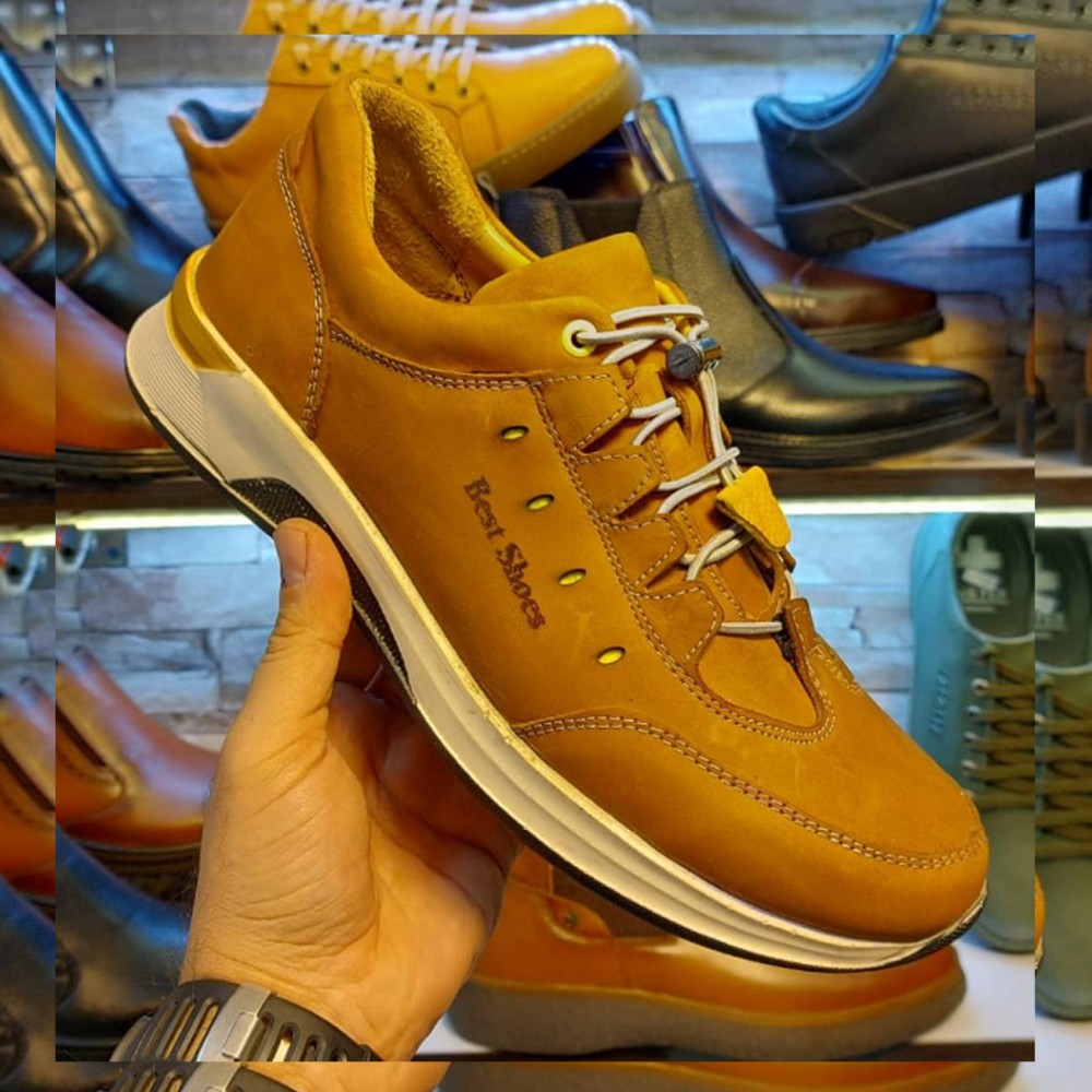 کفش چرم طبیعی مردانه اسپرت مدل رایا عسلی raya