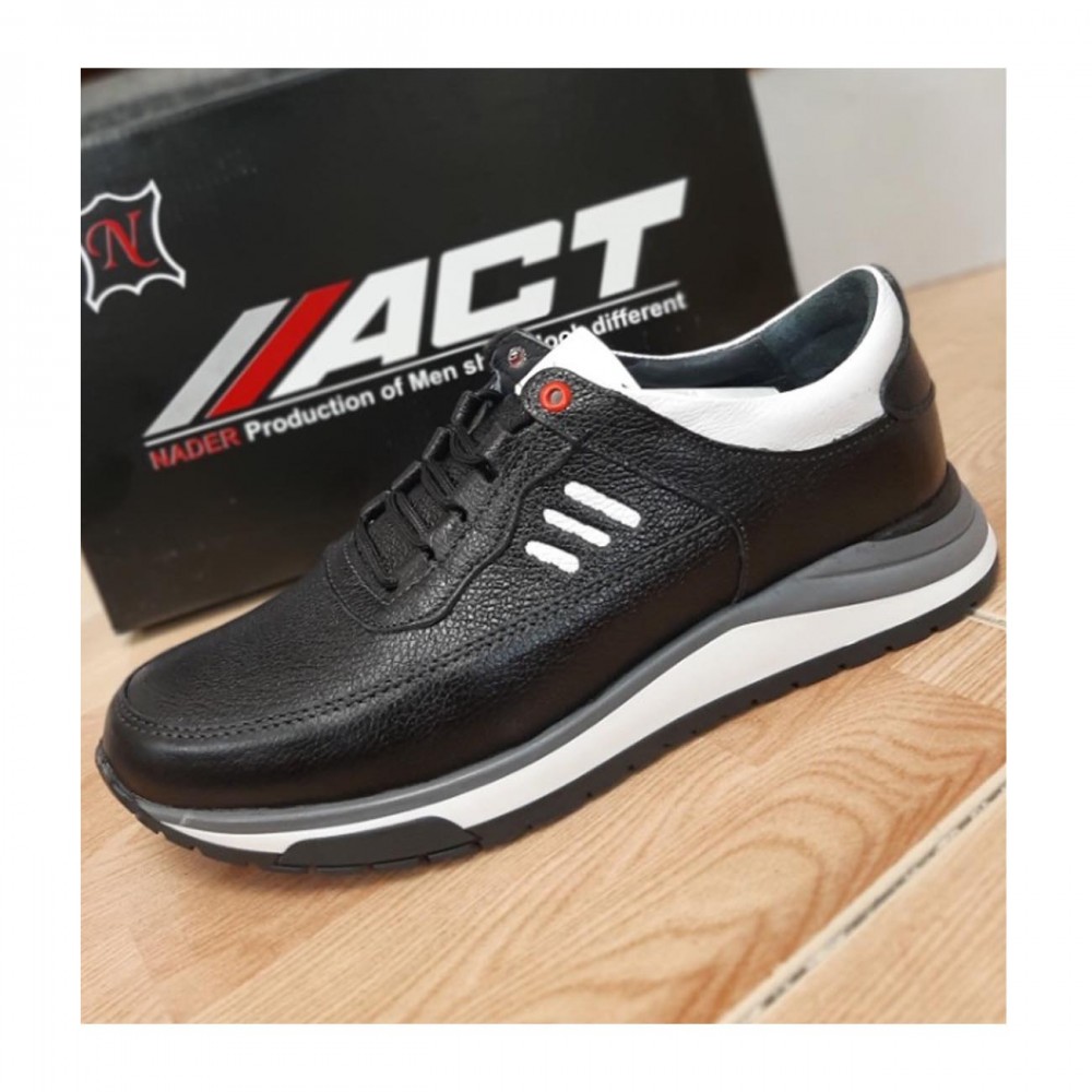 کفش چرم طبیعی مردانه اسپرت مدل مانی مشکی و سفید mani