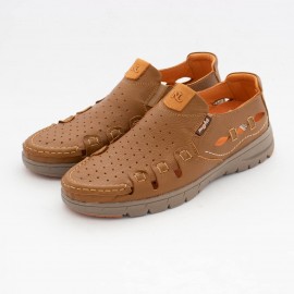 کفش چرم طبیعی مردانه تابستانی مدل فرهود بی‌بند عسلی
