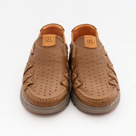 کفش چرم طبیعی مردانه تابستانی مدل فرهود بی‌بند عسلی