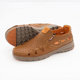 کفش چرم طبیعی مردانه تابستانی مدل فرهود بی‌بند عسلی