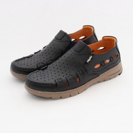 کفش چرم طبیعی مردانه تابستانی مدل فرهود بی‌بند مشکی