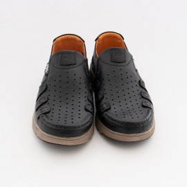 کفش چرم طبیعی مردانه تابستانی مدل فرهود بی‌بند مشکی