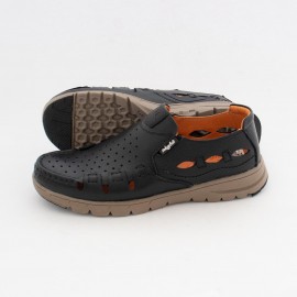 کفش چرم طبیعی مردانه تابستانی مدل فرهود بی‌بند مشکی