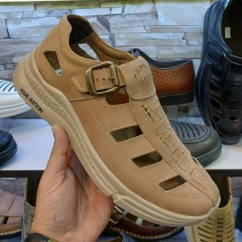 کفش چرم طبیعی نبوک مردانه تابستانی مدل جاوید عسلی
