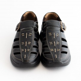 کفش چرم طبیعی مردانه تابستانی مدل جاوید مشکی