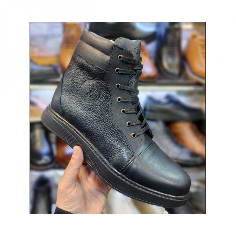 نیم بوت چرم طبیعی مردانه مدل برت مشکی bert