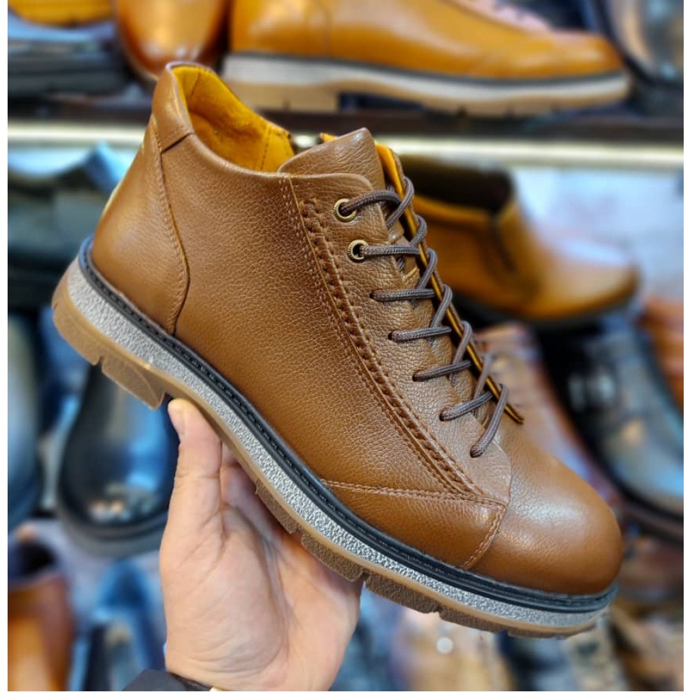 نیم بوت چرم طبیعی مردانه مدل هیوا قهوه ای hiva