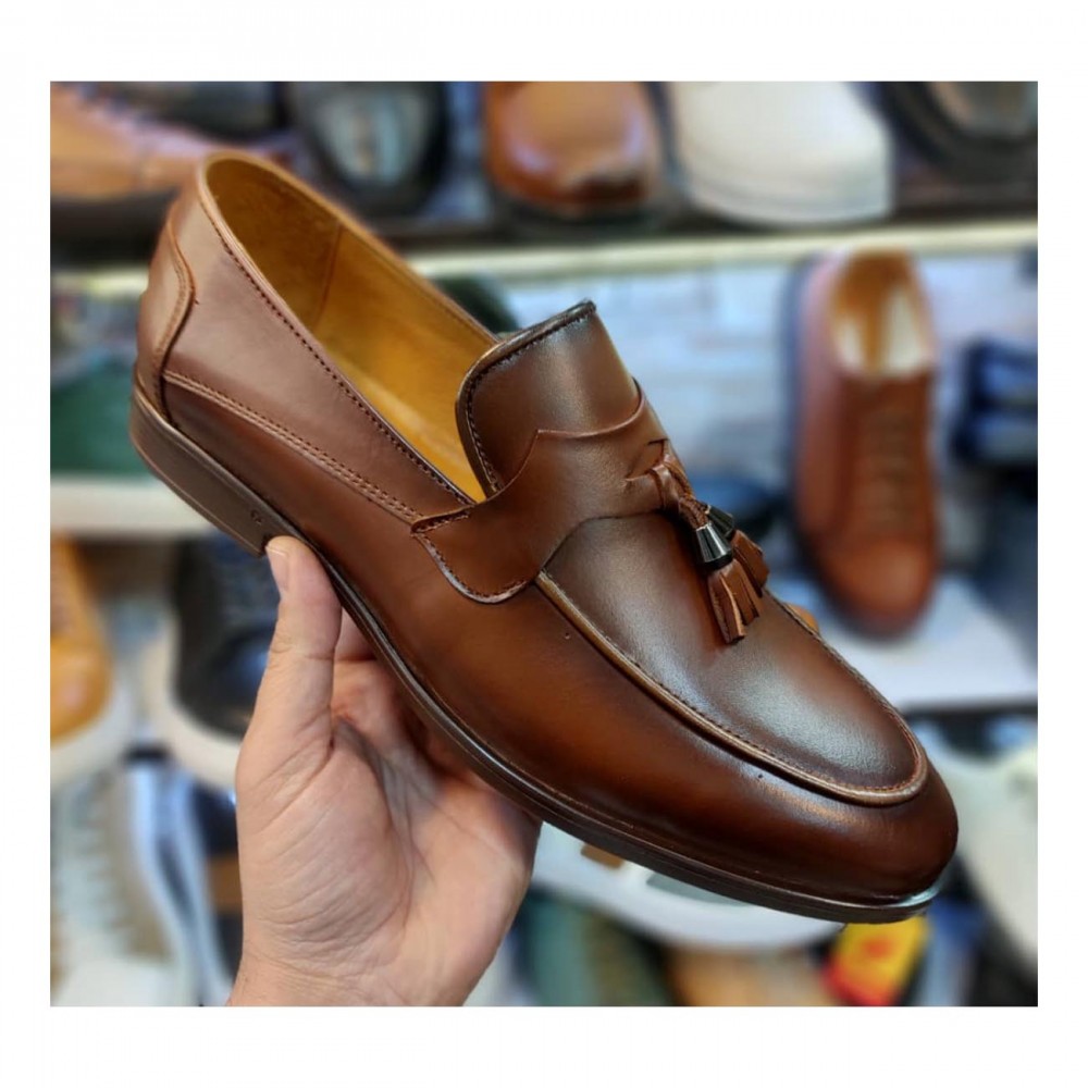 کفش چرم طبیعی مردانه مجلسی مدل سپند عسلی sepand