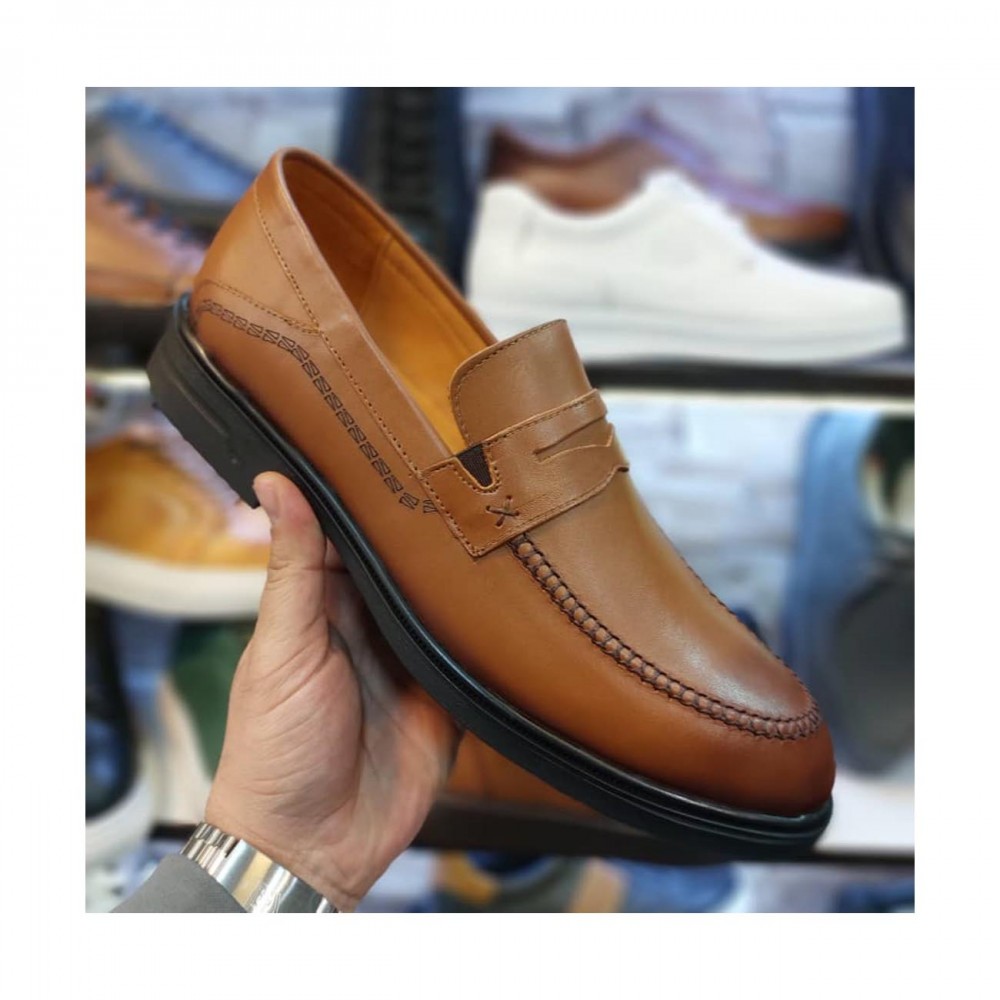 کفش چرم طبیعی مردانه مجلسی مدل لیام عسلی liam