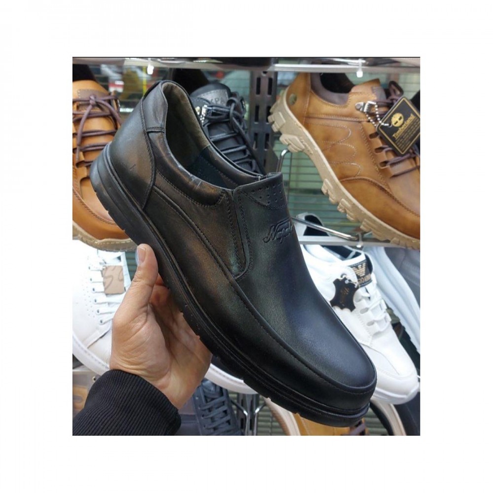 کفش چرم طبیعی مردانه راحتی سایز بزرگ مدل کوروش مشکی korosh