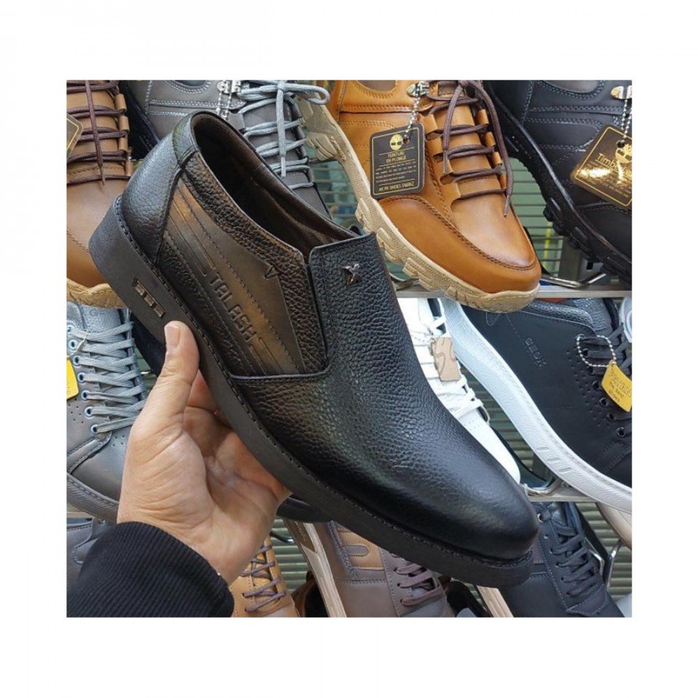 کفش چرم طبیعی مردانه راحتی سایز بزرگ مدل کوشاد مشکی koushad