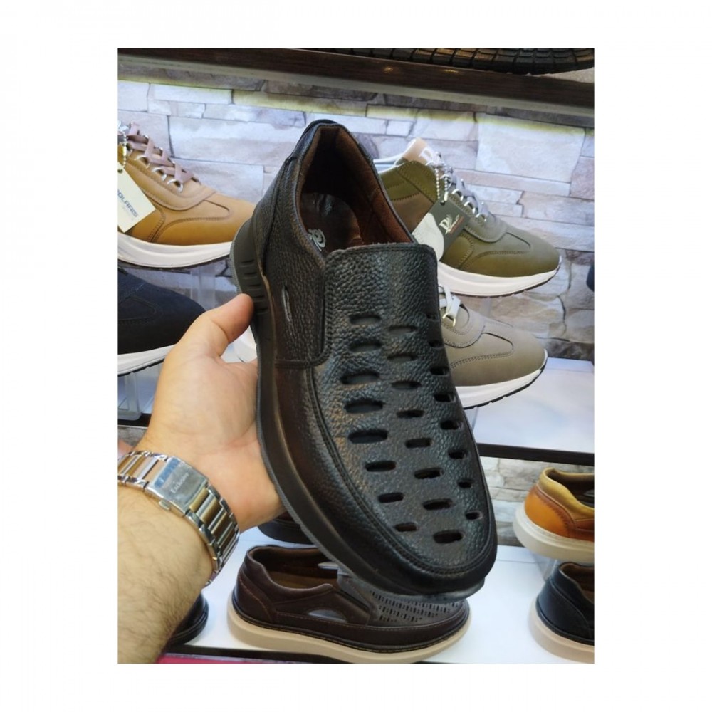 کفش چرم طبیعی مردانه تابستانی مدل آرمین مشکی Armin