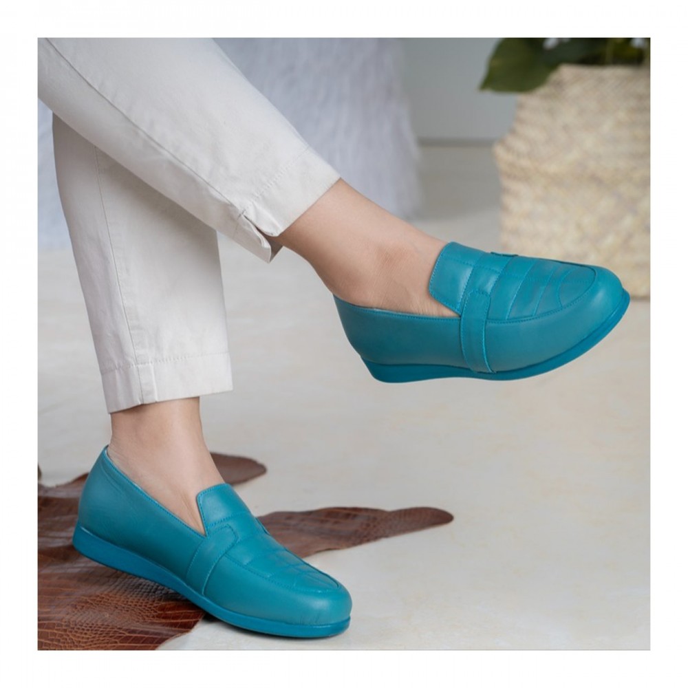 کفش طبی چرم طبیعی زنانه راحتی مدل آترین آبی Atrin