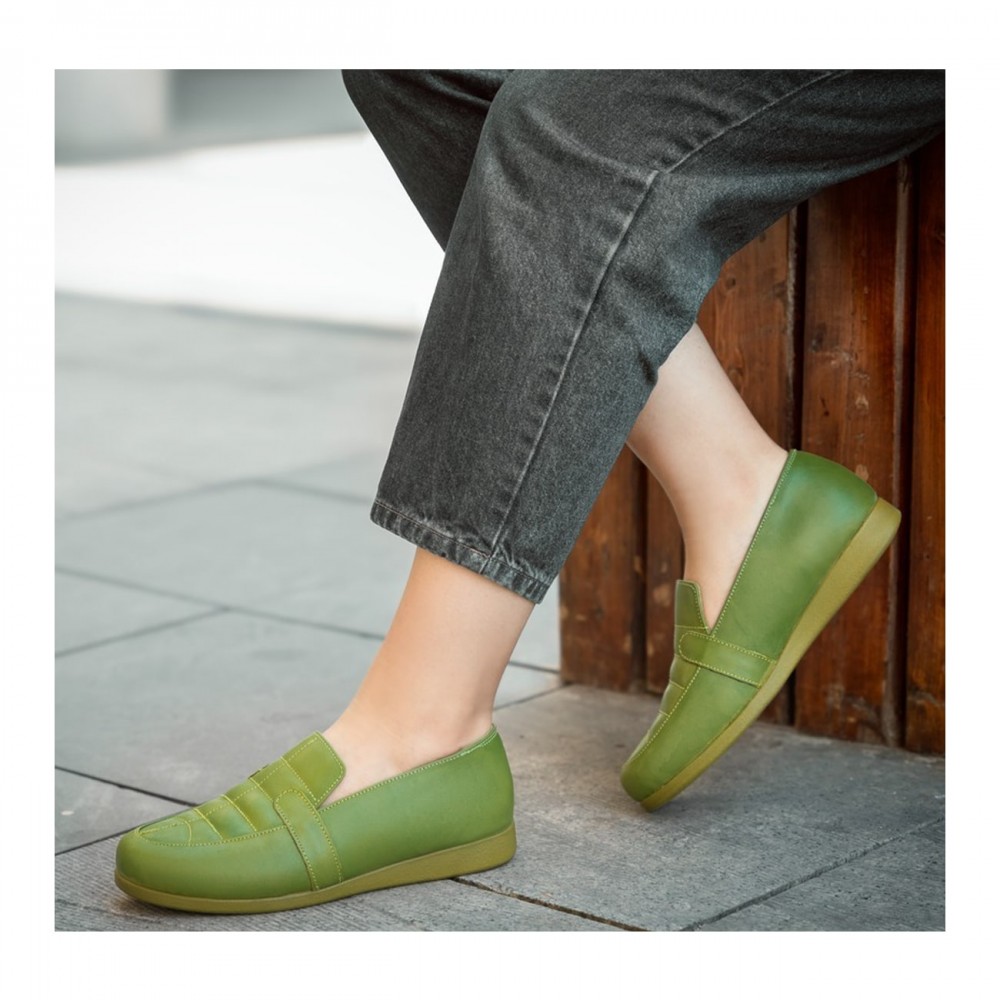 کفش طبی چرم طبیعی زنانه راحتی مدل آترین سبز Atrin