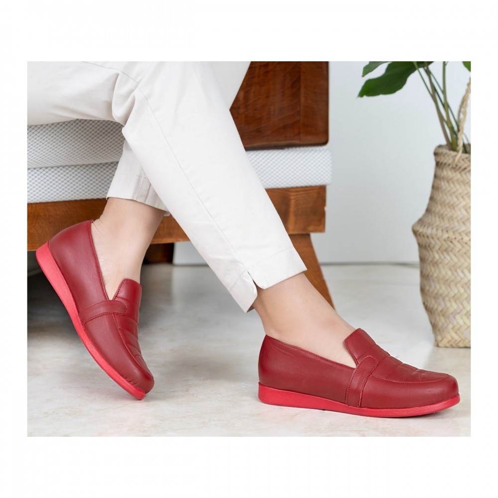 کفش طبی چرم طبیعی زنانه راحتی مدل آترین قرمز Atrin