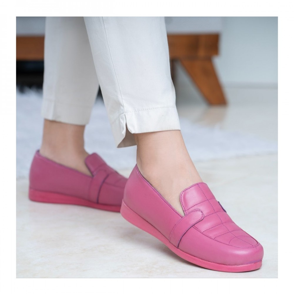 کفش طبی چرم طبیعی زنانه راحتی مدل آترین صورتی Atrin