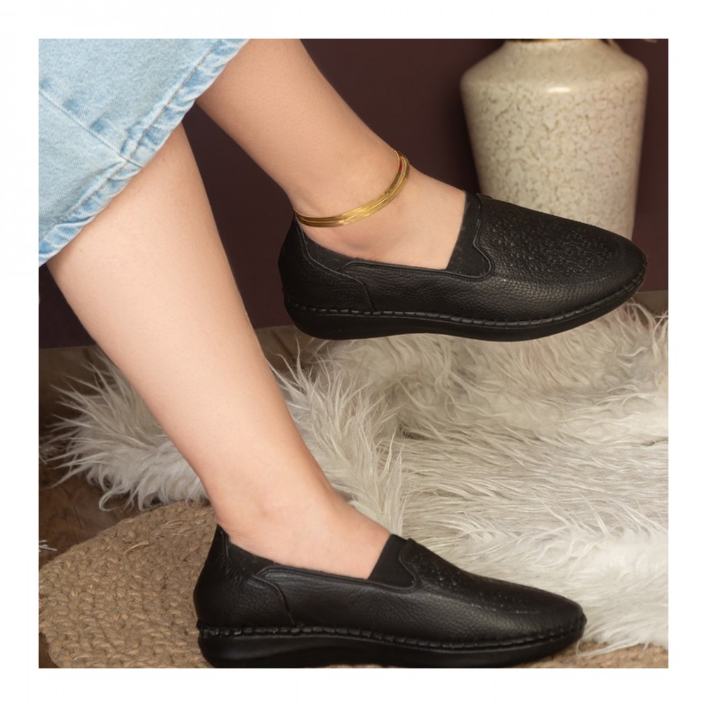 کفش طبی چرم طبیعی زنانه راحتی مدل آذین کد 459 مشکی Azin