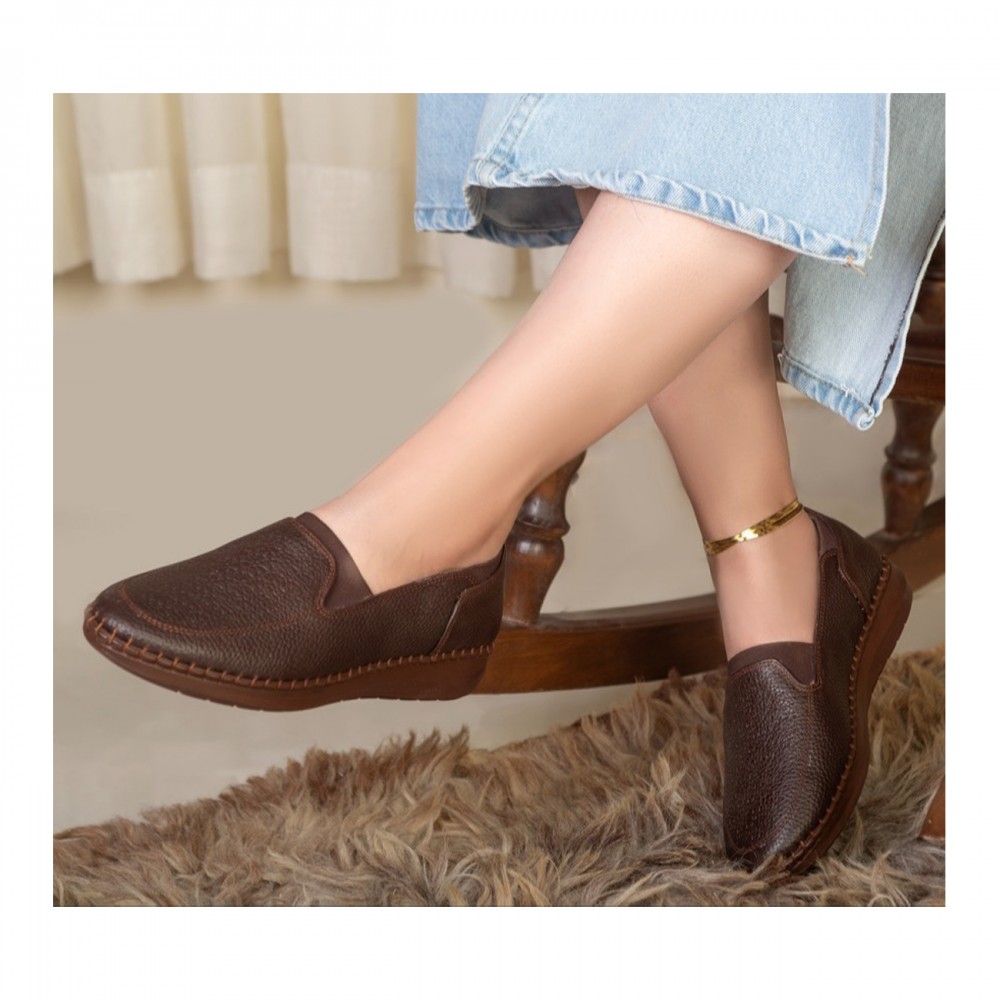 کفش طبی چرم طبیعی زنانه راحتی مدل آذین کد 459 قهوه‌ای Azin