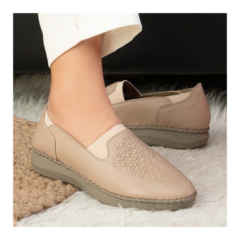 کفش طبی چرم طبیعی زنانه راحتی مدل آذین کد 459 کرمی Azin