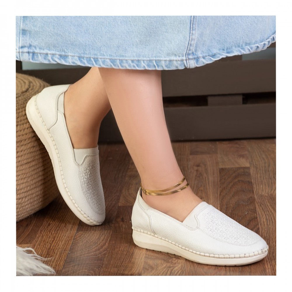 کفش طبی چرم طبیعی زنانه راحتی مدل آذین کد 459 سفید Azin