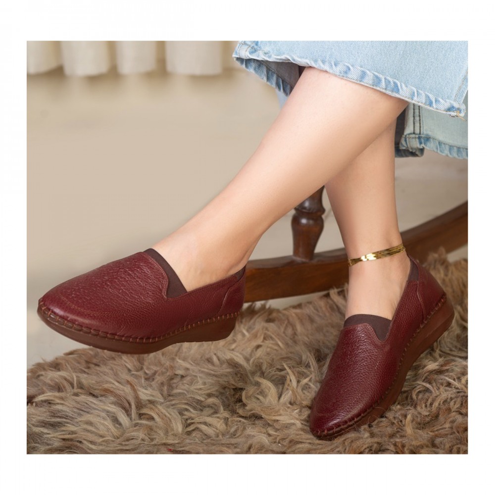 کفش طبی چرم طبیعی زنانه راحتی مدل آذین کد 459 زرشکی Azin