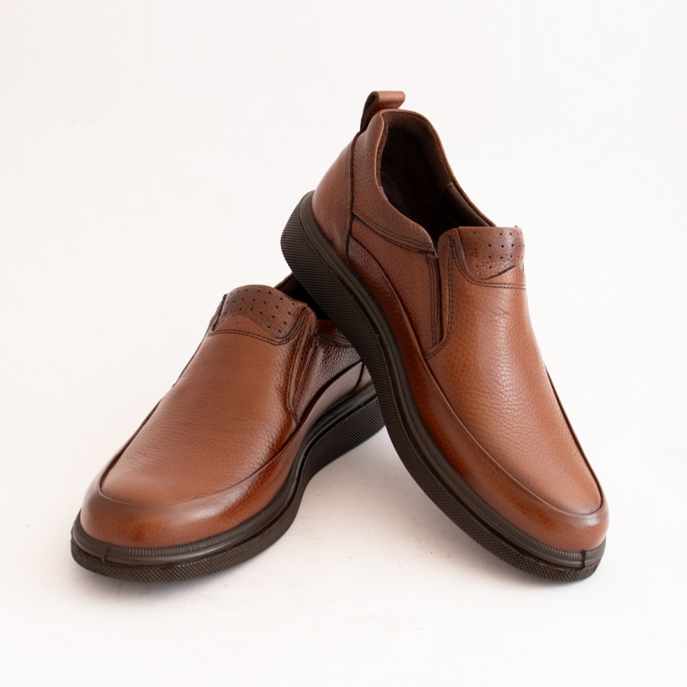 کفش چرم طبیعی مردانه راحتی مدل الوند عسلی بی‌بند alvand