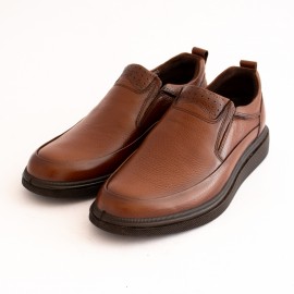 کفش چرم طبیعی مردانه راحتی مدل الوند عسلی بی‌بند alvand