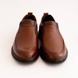 کفش چرم طبیعی مردانه راحتی مدل الوند عسلی بی‌بند alvand