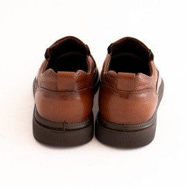 کفش چرم طبیعی مردانه راحتی مدل الوند عسلی بی‌بند alvand