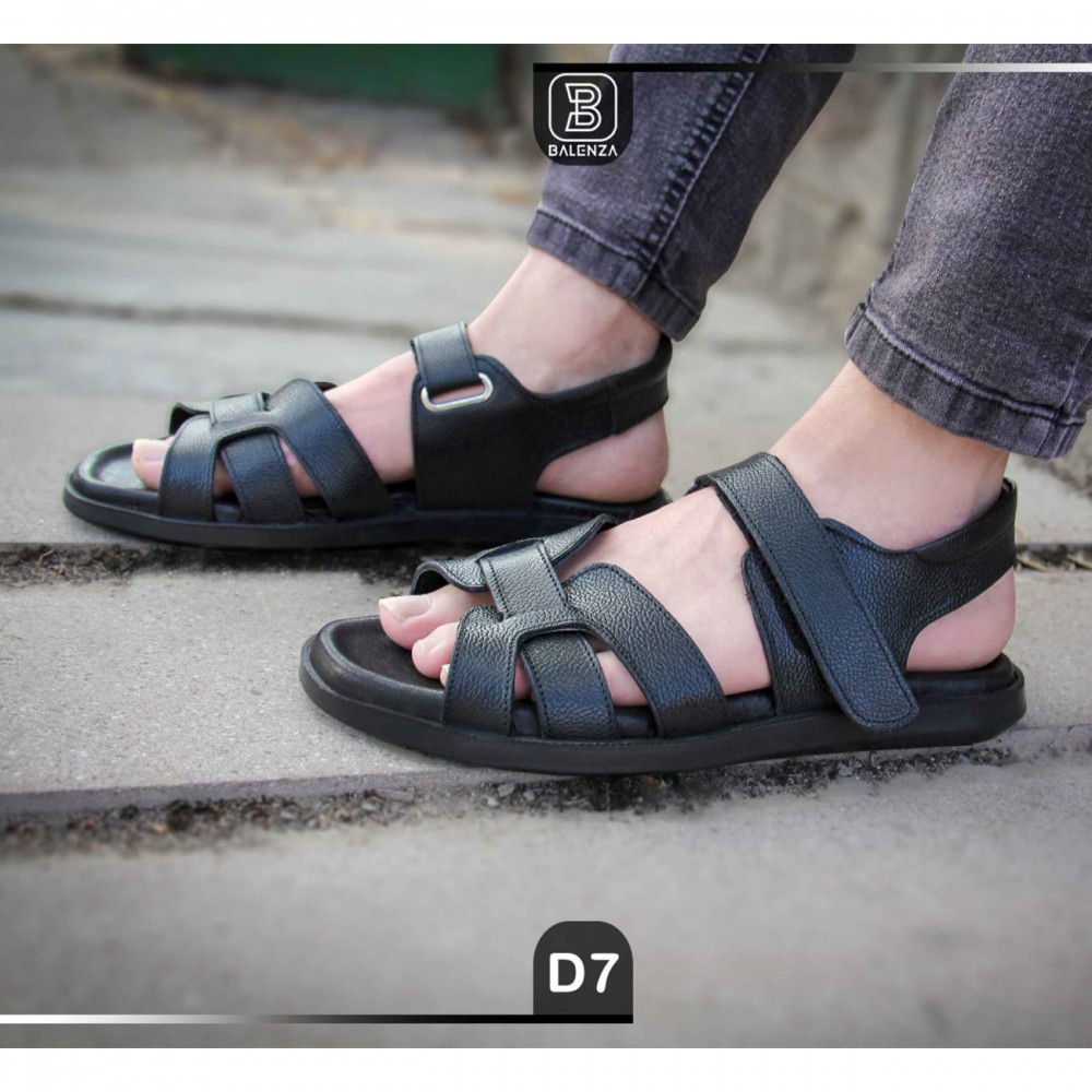 کفش چرم طبیعی مردانه تابستانی مدل دی هفت مشکی D7